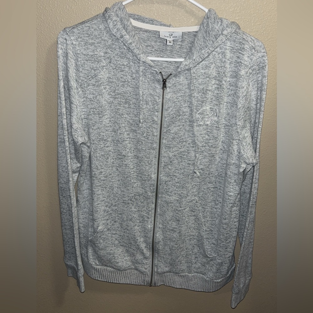 ivory ella Light Gray Zip-Up Hoodie